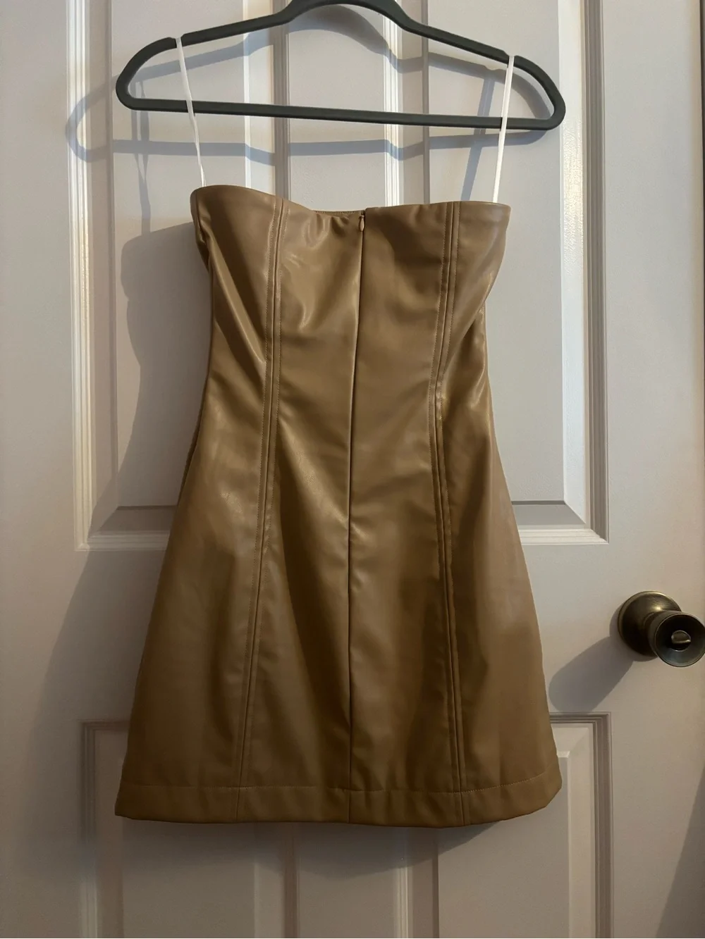 NWOT Princess Polly Hailey Strapless Faux Leather Mini Dress in Beige